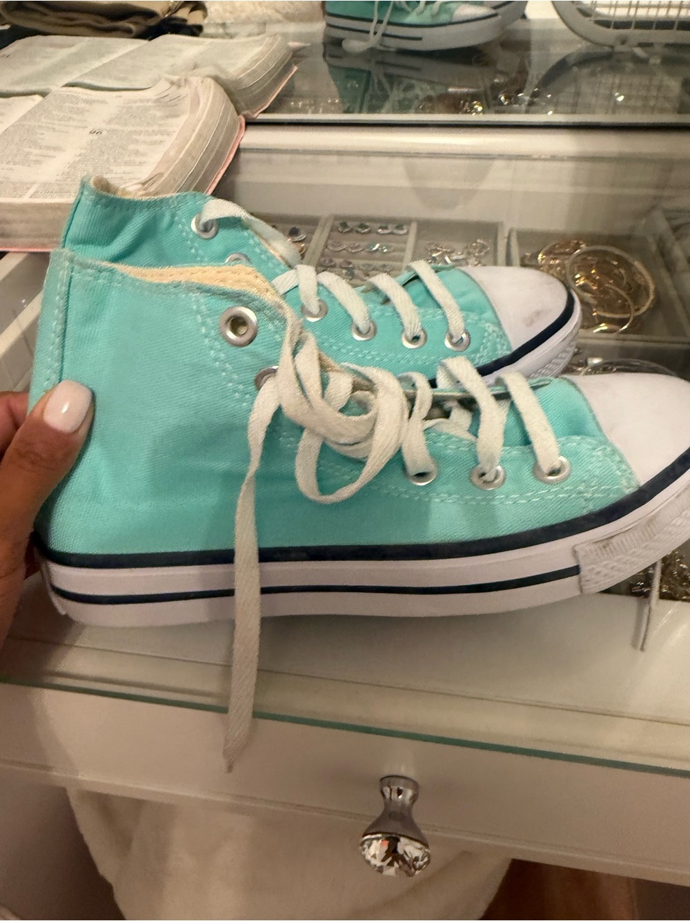 Kids High-Top Canvas Sneakers in Aqua